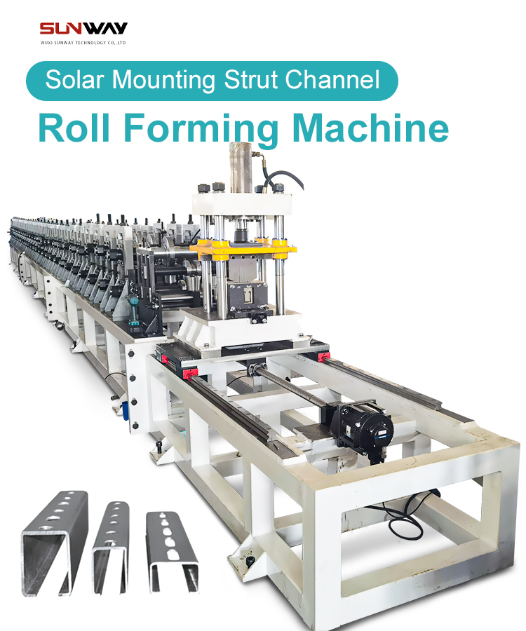 Solar mounting strut channel roll forming machine
